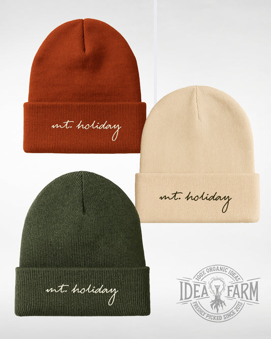 Mt. Holiday Script Text Beanie